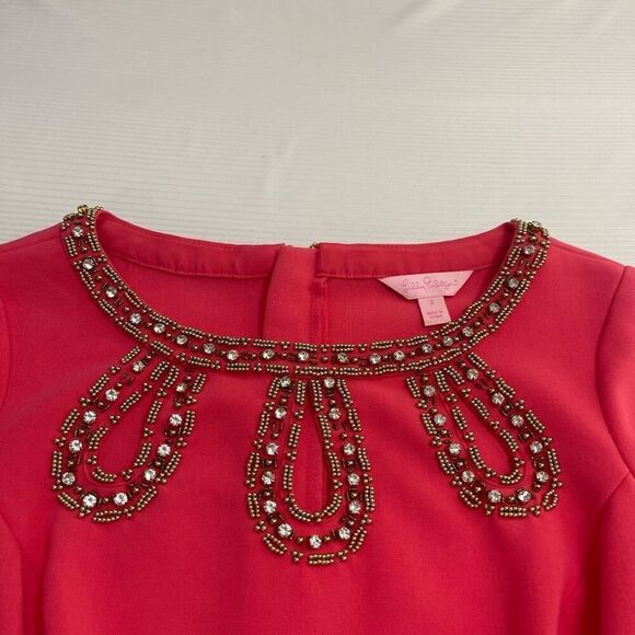 Lilly Pulitzer Bronte Shift Watermelon Pink Beaded Neckline Dress Size 2 - Picture 3 of 10